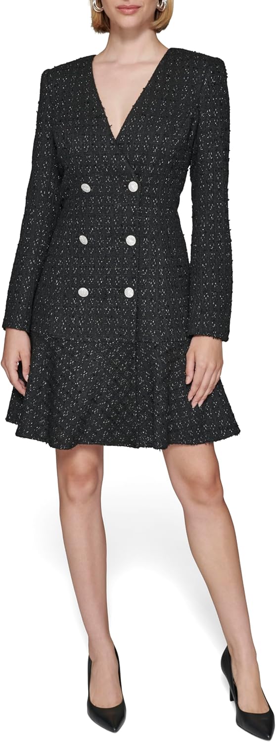 KARL LAGERFELD Women's Embellished Buttons Long Sleeve V Neck Blazer Dress - Sithimy.com KARL LAGERFELD Women's Embellished Buttons Long Sleeve V Neck Blazer Dress - Sithimy.com