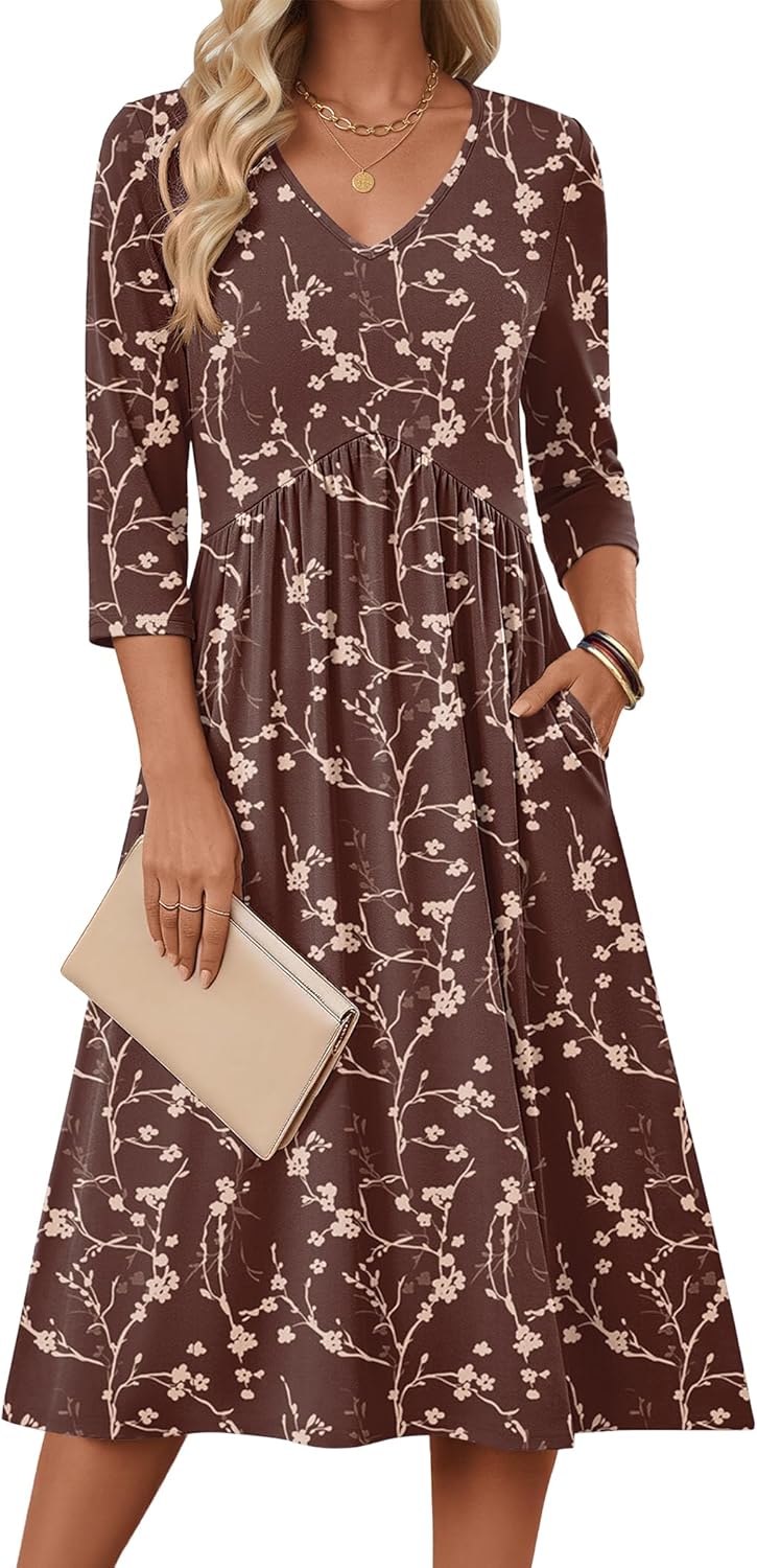 Zeagoo Women's Casual Short Sleeve A-line Midi Dress... - Zeagoo Coffee / S