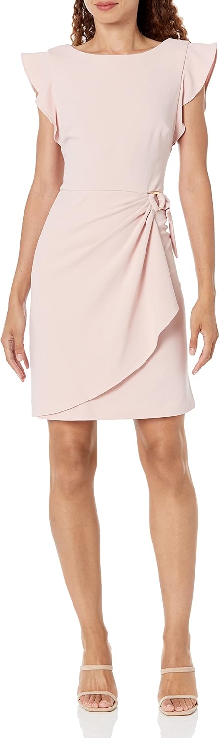 DKNY Women's Flutter Sleeve Faux Wrap with Hardware - Sithimy.com
