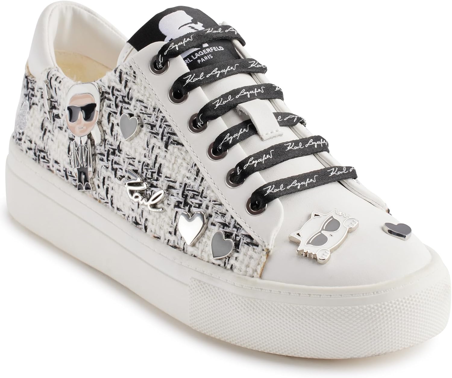 Baskets Karl Lagerfeld Paris – Sneakers Femme Avec épingles KLP, Blanc Brillant, Pointure 8