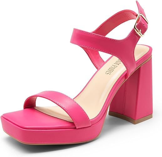 DREAM PAIRS Women's Platform Chunky Heels Ankle Strap Block High