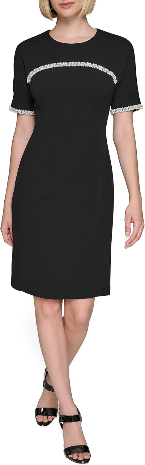 chinese dress ladies KARL LAGERFELD Paris Women's Dresses a line,black soft white,2 at Amazon  Women's Clothing store main image 1