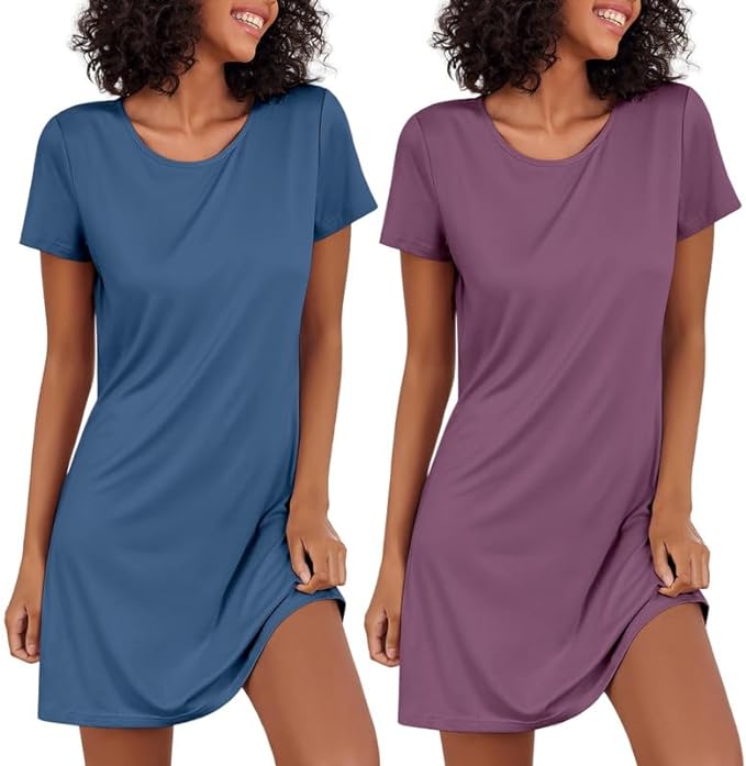Chunoy Women's Soft Cotton Nightgown – Short Sleeve Sleep Dress With Pockets