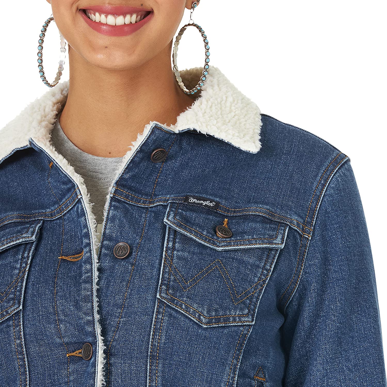 Trucker Denim Wrangler Womens Sherpa Lined Denim Jacket