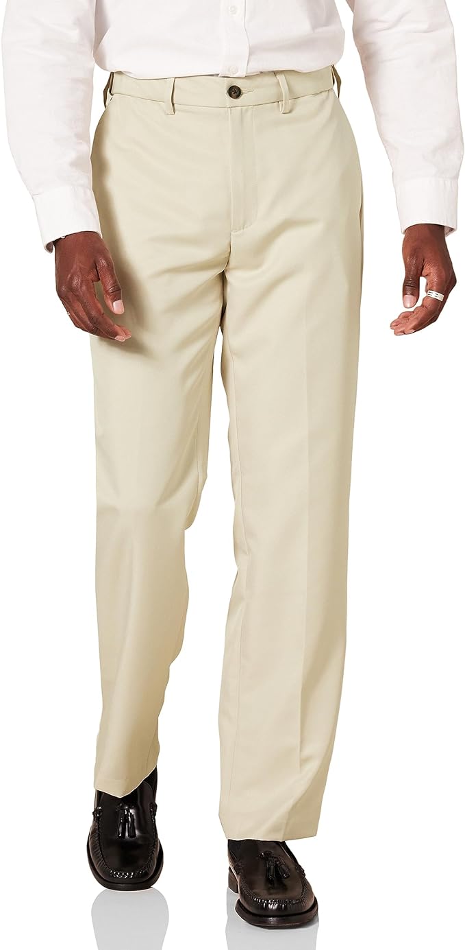 green emerald velvet dress Amazon Essentials Men's Classic-Fit Expandable-Waist Flat-Front Dress Pant