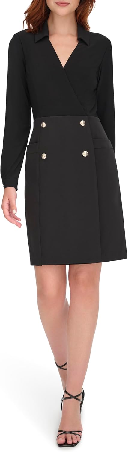 Tommy Hilfiger Women's Jersey/Crepe Mix Faux Wrap Double Breasted