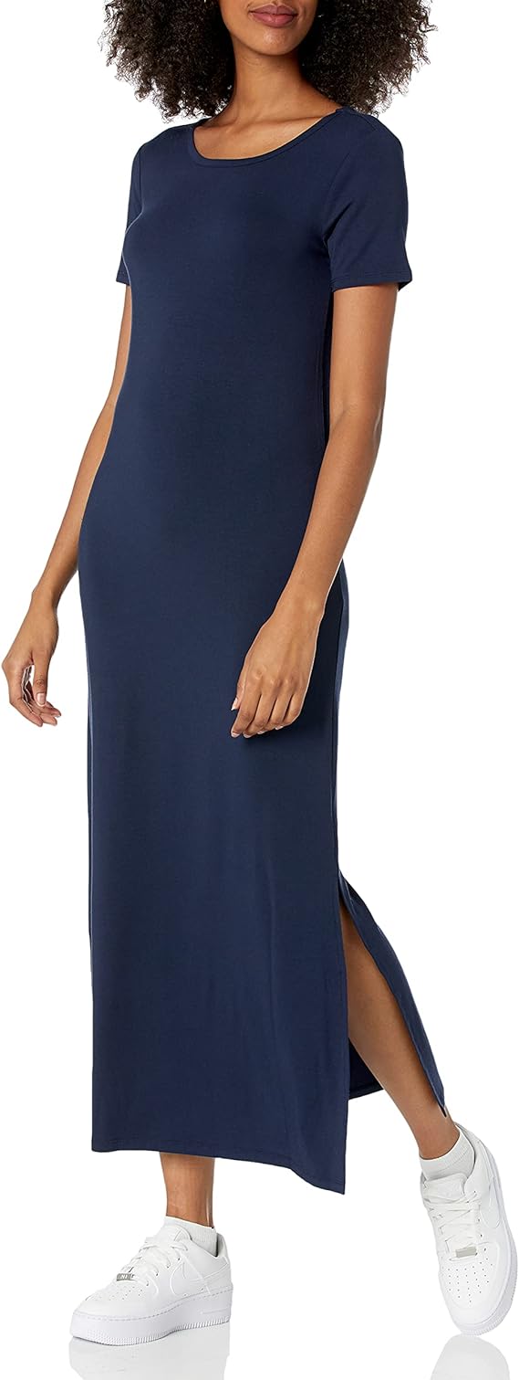 Amazon Essentials Women's Jersey Standard-Fit Short-Sleeve Crewneck Side  Slit Maxi Dress (Previously Daily Ritual) - Sithimy.com