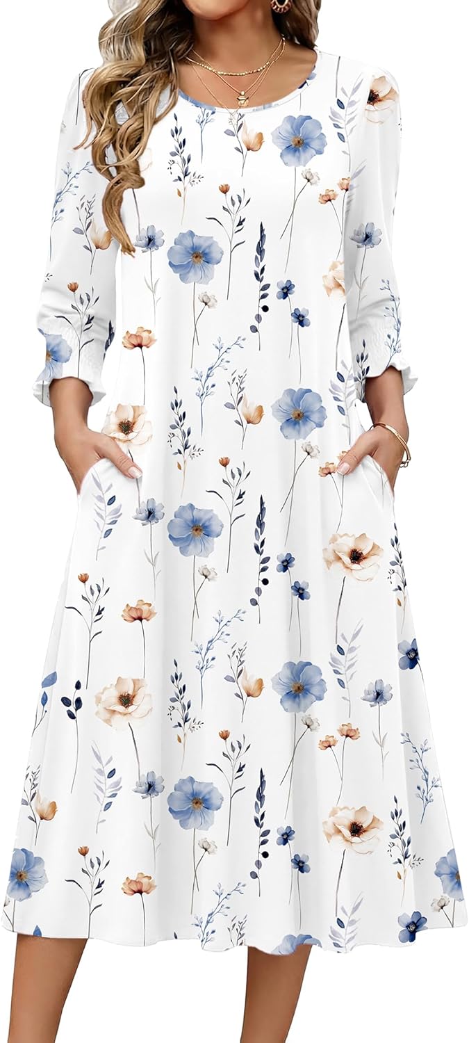 Vestidos casuales de mujer Zeagoo Summer Dresses for Women 2026 3/4 Sleeve  Dress for Women Floral Midi Dresses for Casual Womens