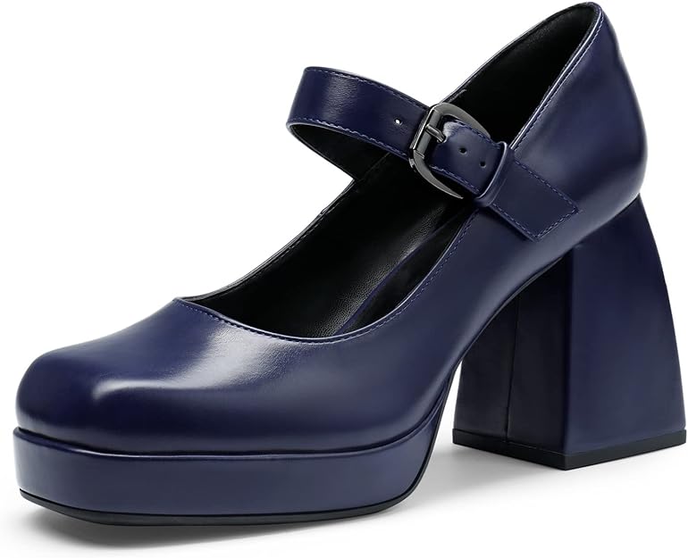 Round Toe Mary Janes With Arch Support Block Heels For Women Mary