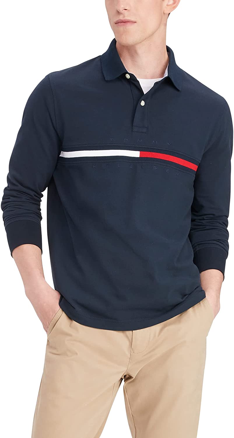 Tommy Hilfiger Men's Long Sleeve Flag Polo Shirt in Custom Fit