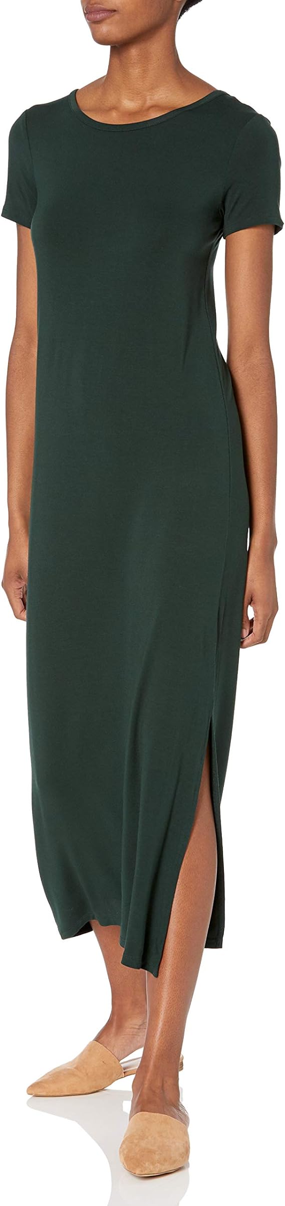 Amazon Essentials Women's Jersey Standard-Fit Short-Sleeve Crewneck Side  Slit Maxi Dress (Previously Daily Ritual)