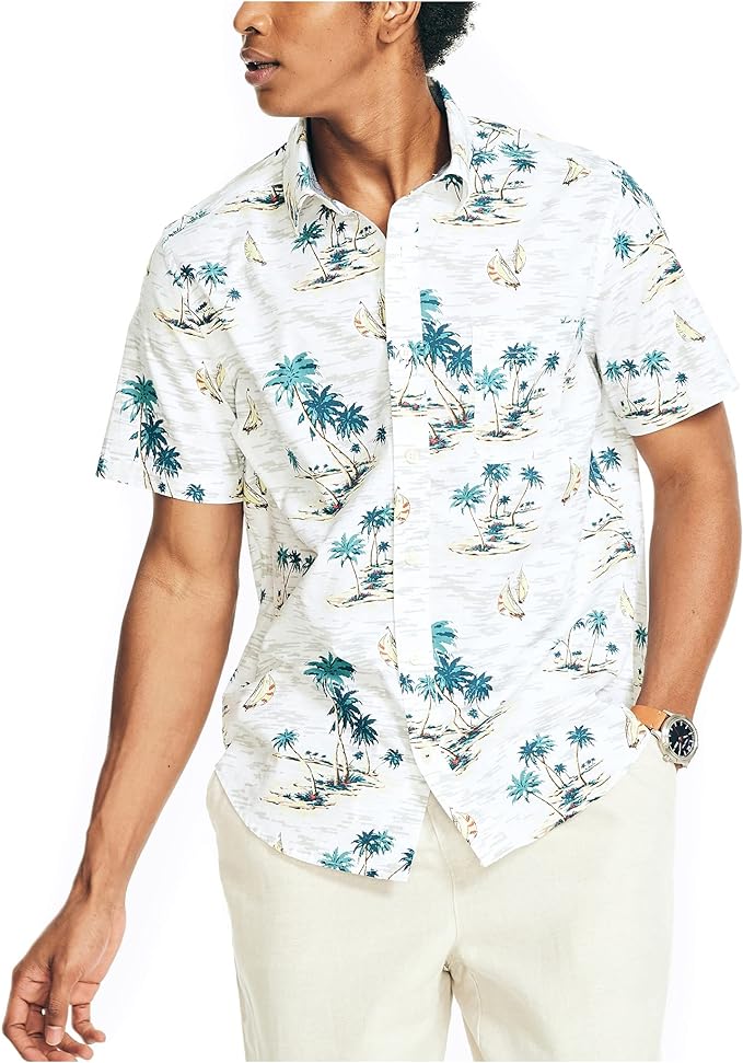 Nautica Men's Sustainably Crafted Short Sleeve Shirt - Floral Print, Button-Down Collar, Classic Fit