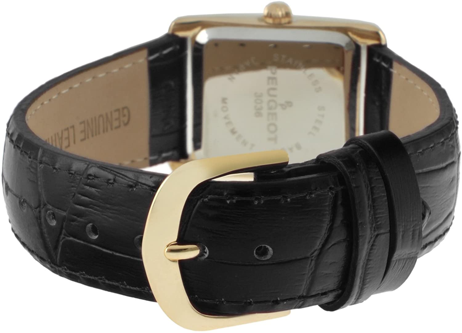 Peugeot Women's 14K Gold Plated Tank Leather Dress Watch with Roman  Numerals Dial - Sithimy.com