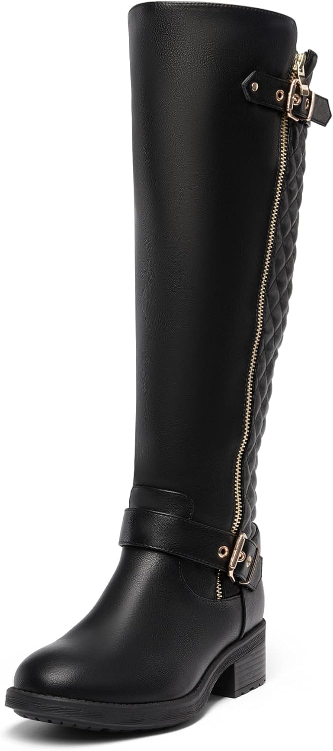 DREAM PAIRS Women's Knee High Boots Low Block Heel Riding Boots