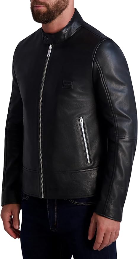 Karl Lagerfeld Paris Men's Leather Racer Jacket
