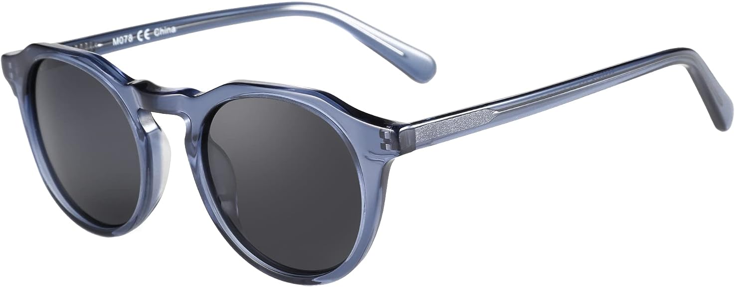 Vintage Round Polarized Sunglasses 100% UV400 Protection Acetate Frame Black Retro-Vintage Acetate Round Polarized Sunglasses with  main image 3