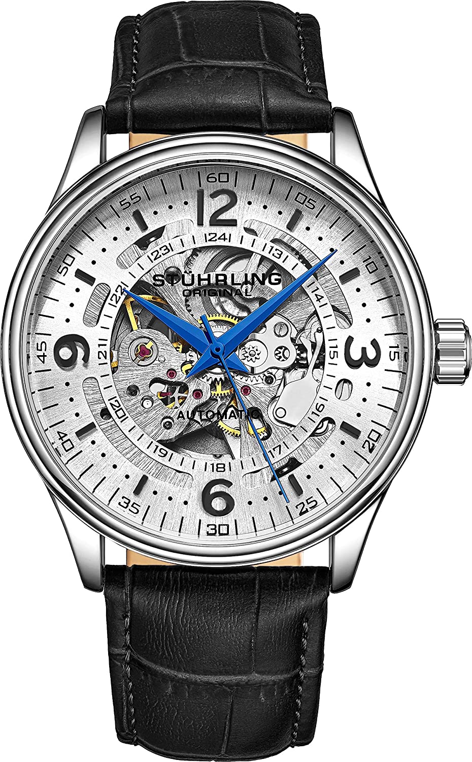 Stührling Original Skeleton Dress – Orologio Meccanico Automatico Uomo, Cassa Placcata Oro E Cinturino In Pelle Di Vitello