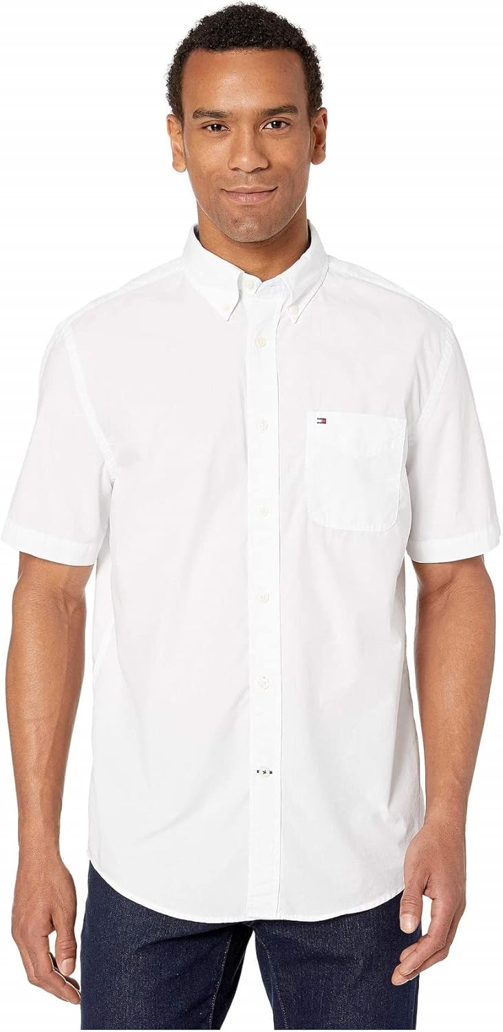 Tommy Hilfiger Men's Short Sleeve Button Down in Classic Fit - Sithimy.com