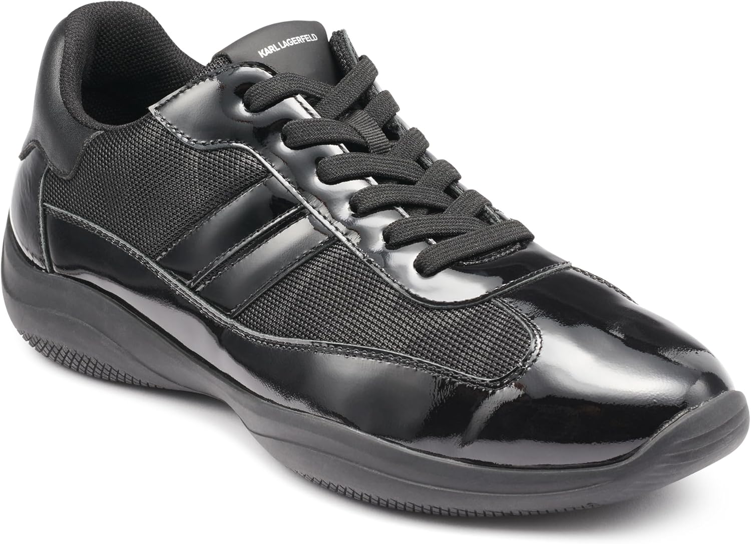 Karl Lagerfeld Paris Men's Patent Leather Camo Black Sole Sneaker