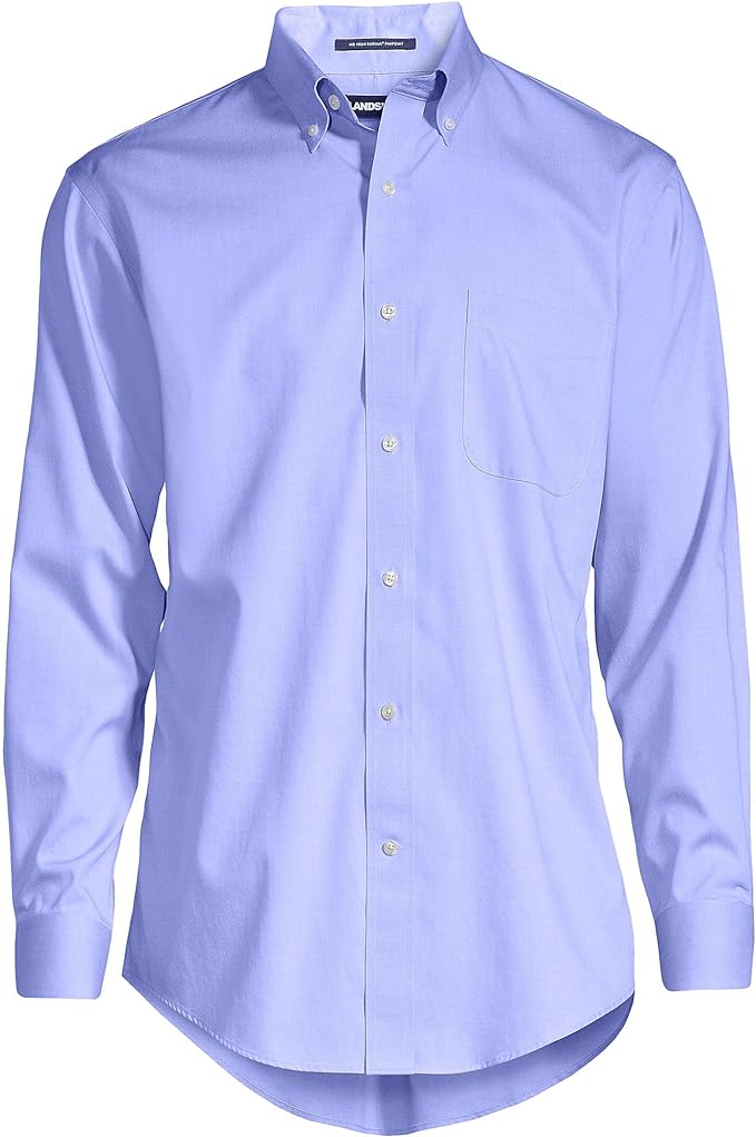 Lands' End Men's Traditional Fit Solid No Iron Supima Pinpoint Buttondown  Collar Dress Shirt