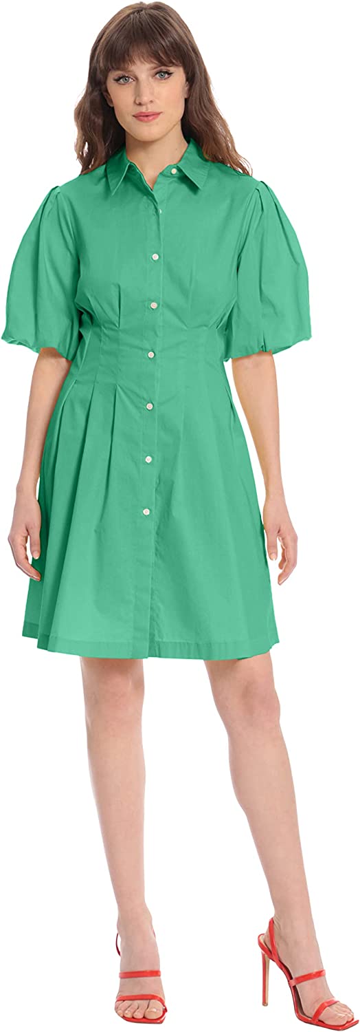 Donna Morgan Women's Button Up Shirt Dress with Puff Sleeves and Collar -  Sithimy.com