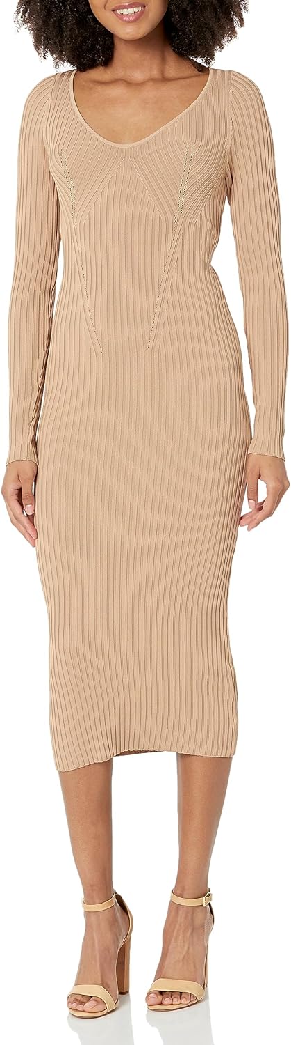 Guess Essential Abito Maglia Lunga A Maniche Lunghe Adele Sweater Dress – Donna, Nero, Vestibilità Aderente