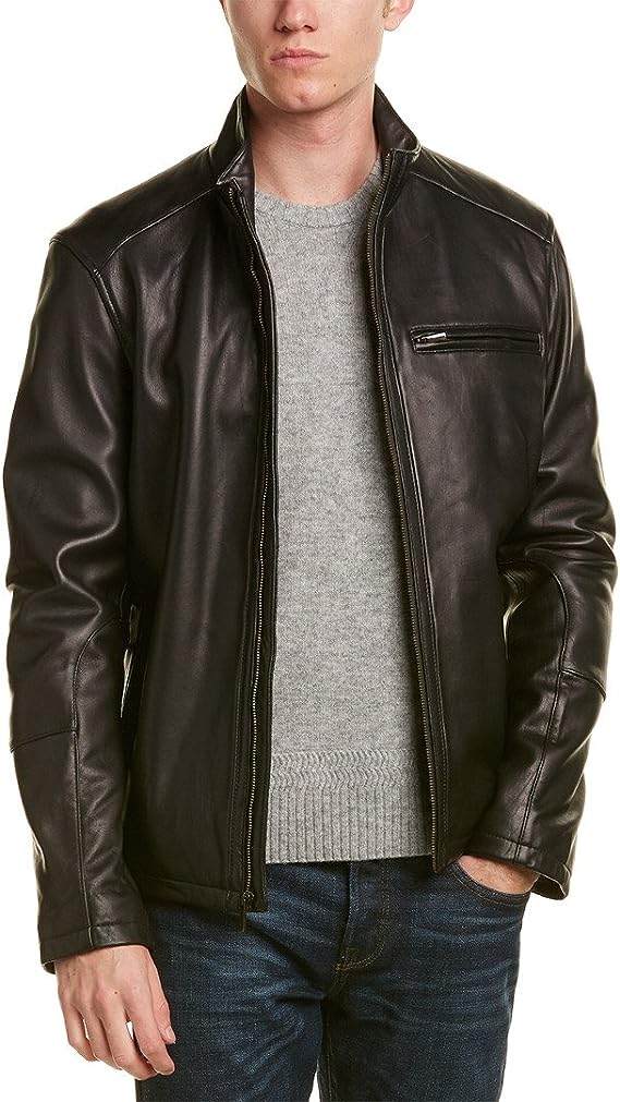 Veste Moto Homme Cole Haan En Cuir De Chèvre Noir - Taille XXL (US) Neuf Avec étiquettes