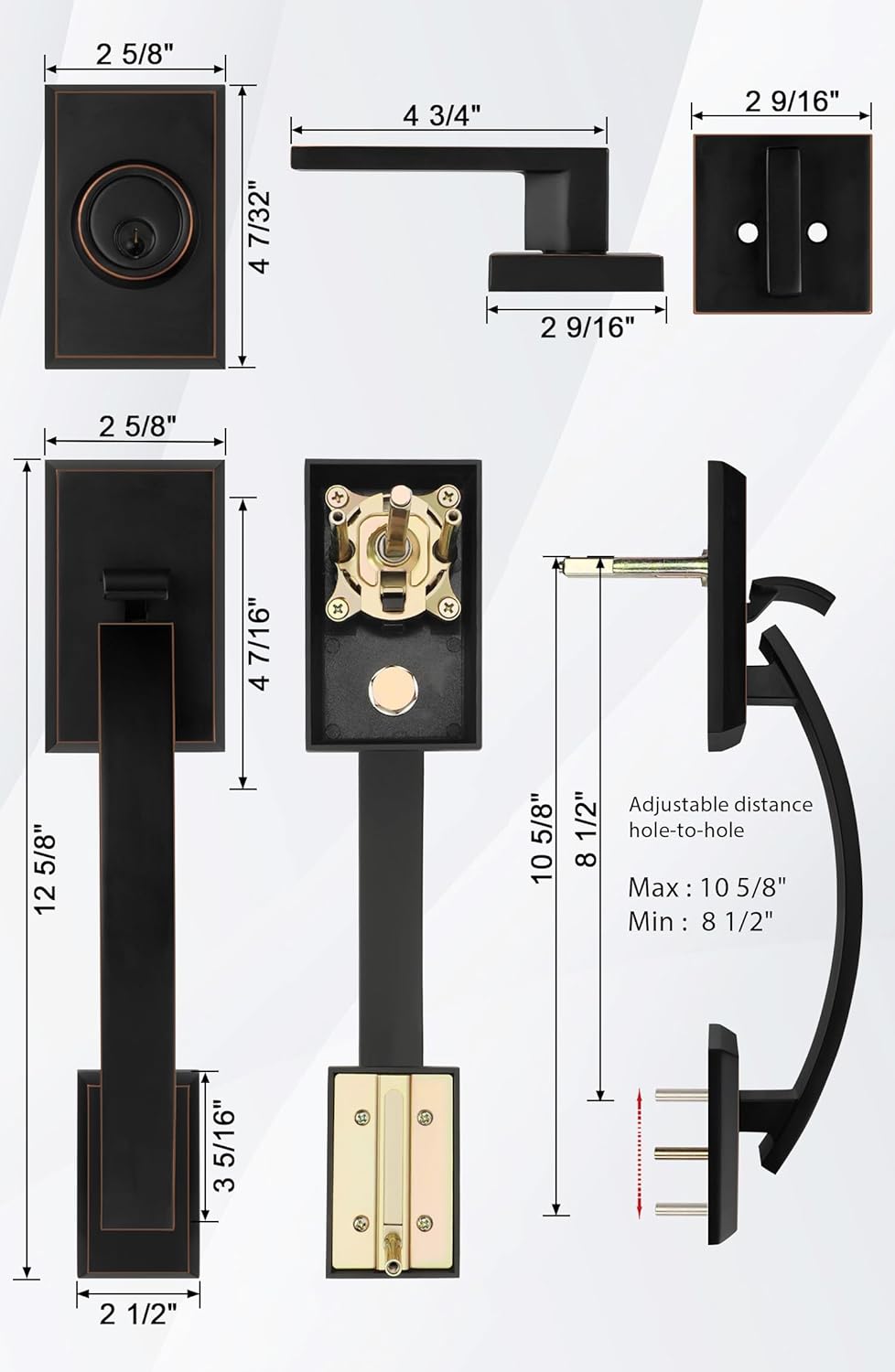 Gold Double Front Door Lock Set - Handle Lever With Dummy, Reversible - View #10