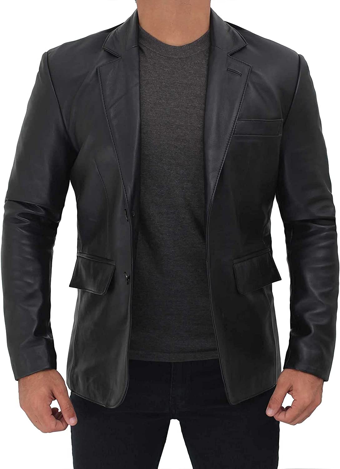 Blingsoul Mens Leather Blazer Real Lambskin Leather Coats For