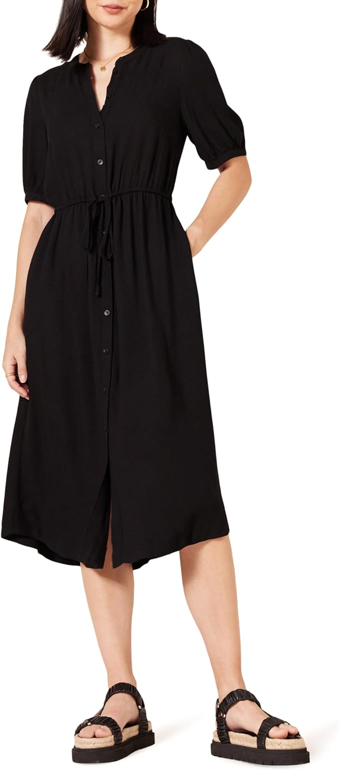 Amazon Essentials Women's Relaxed Fit Half-Sleeve Waisted Midi A-Line Dress  - Sithimy.com