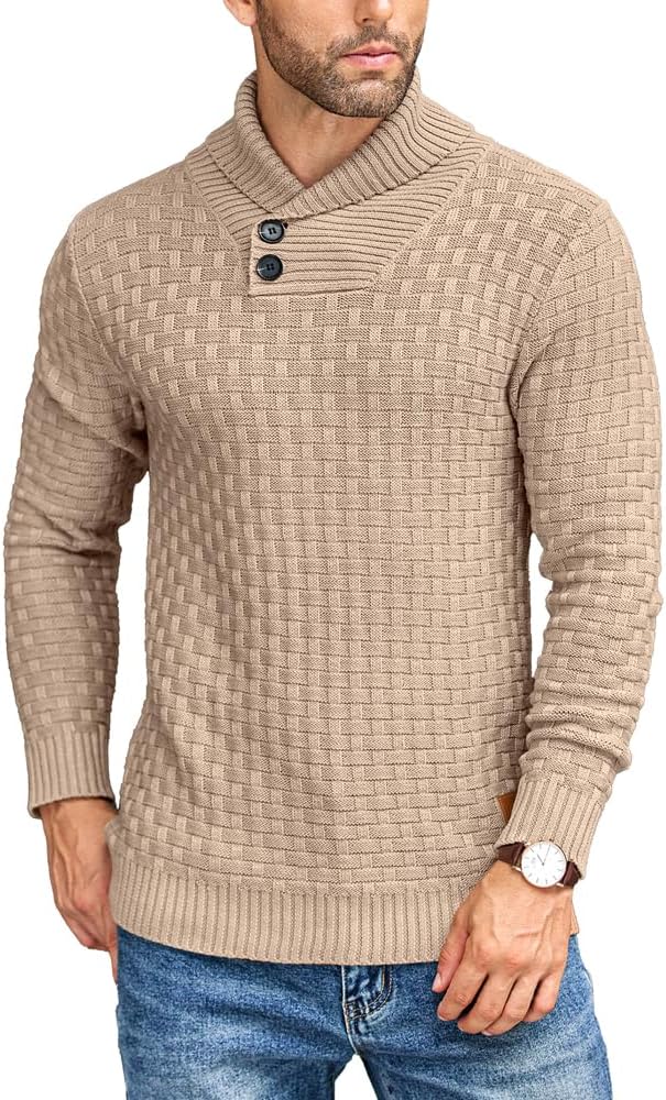 Hoodie-Suétere COOFANDY Men's Shawl Collar Pullover Sweater