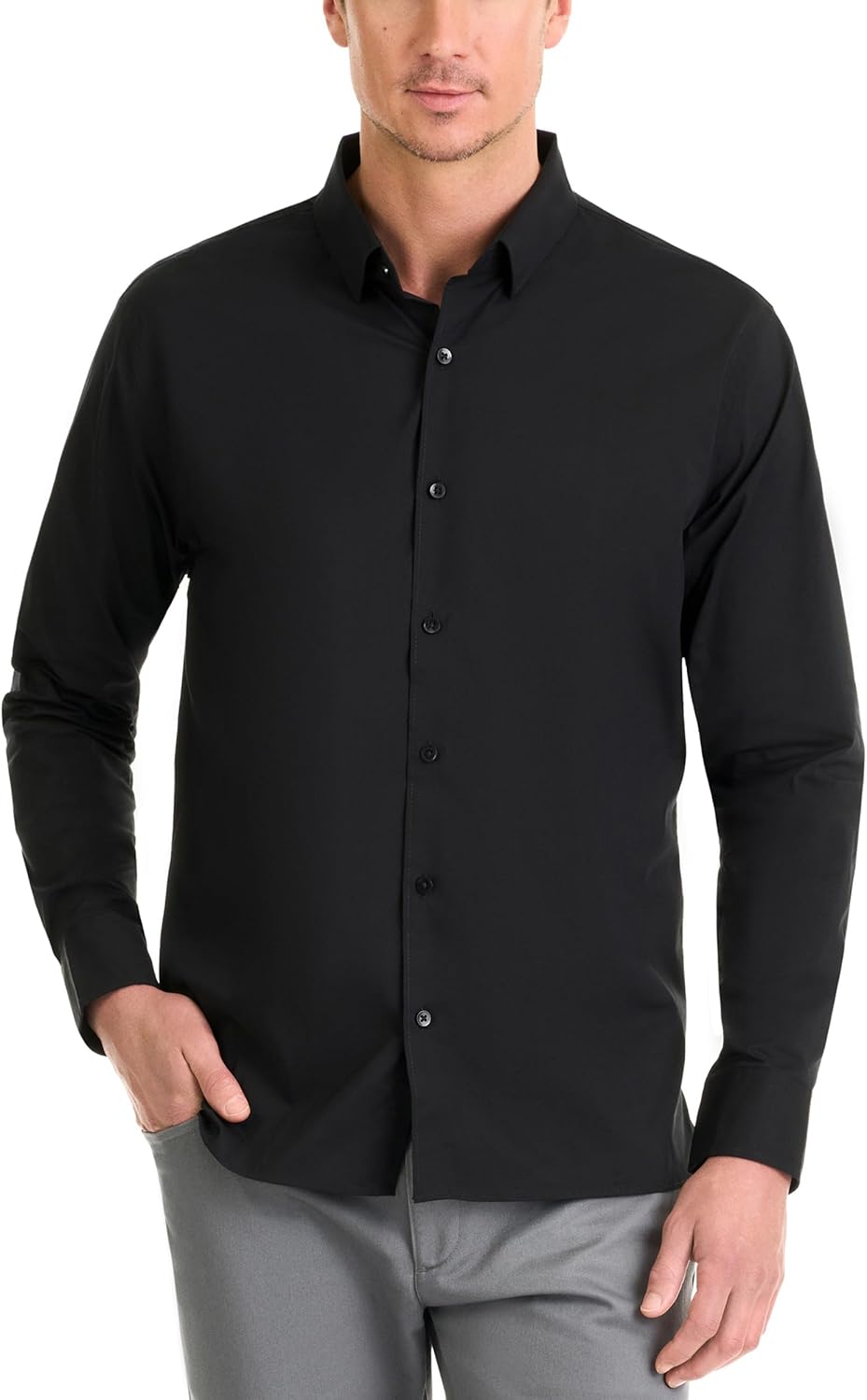 van heusen men's dress shirt slim fit stain shield stretch Van Heusen Slim Fit FLEX Stretch Stain Shield Wrinkle Free Texture Dress  Shirt in White main image 0